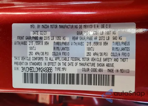 2021 Mazda Cx-30 Premium z USA, uszkodzony, nr VIN 3MVDMBDL0MM248966